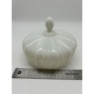 Vintage Anchor Hocking Lidded Candy Dish White Milk Glass Round Covered Cottage